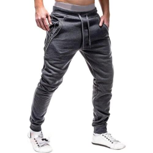 Men Pants Casual Drawstring Zipper Pockets Ankle Tied Sweatpants Sports Ankle Tied Trousers Streetwear Skinny Pants 2021