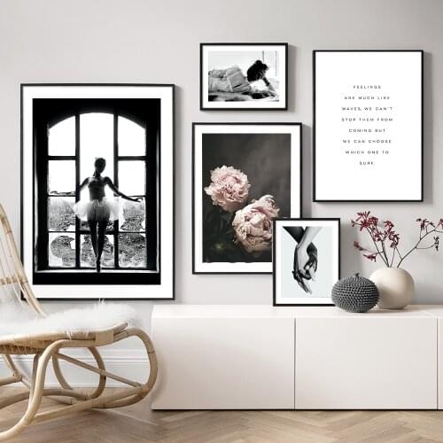 Black and White Window Girl Wall Art Back View Woman Canvas Painting Poster Posters And Prints Wall Pictures For Living Room