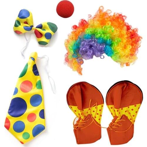 Pack Children Kids Clown Polka Dots Shoes Bow Tie Nose Cosplay Props Party Halloween Clown Wig Costume Circus Accessories
