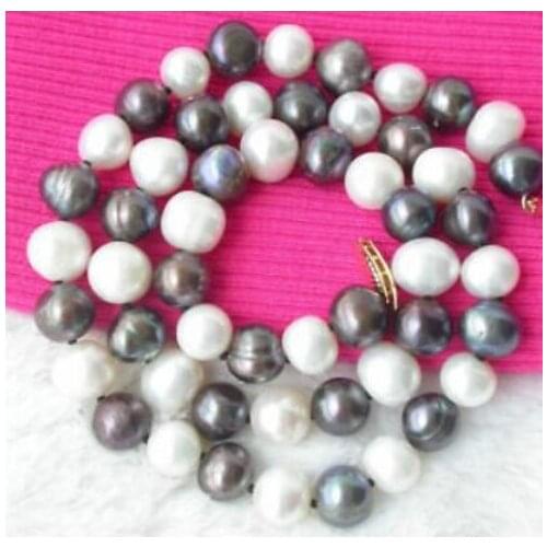 Elegant FW 8-9mm white black pearl Necklace
