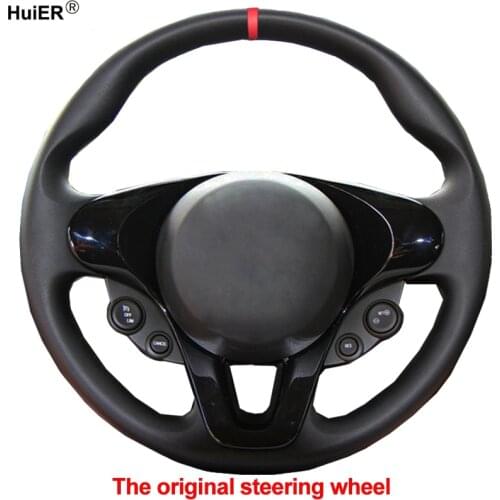 HuiER Hand Sewing Car Steering Wheel Cover Red Marker For Smart New Fortwo Forfour 2015 2016 2017 Car Styling Auto Protector
