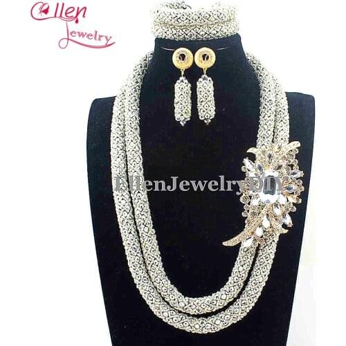 Romantic Nigerian Wedding Crystal Beads Jewellery Set Long african Beads jewelry sets Women Costume necklace Set E1010