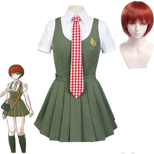 Anime Danganronpa 2 Cosplay Costumes Mahiru Koizumi Uniform Sets Vest +Shirt+Skirt Halloween Costume Wig for Women Girls C90K216