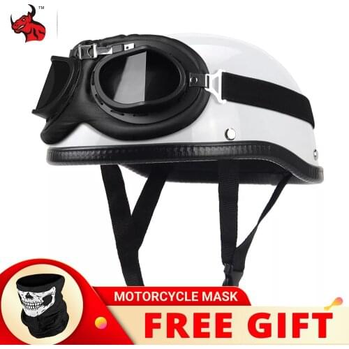 Motorcycle Helmet Leather Style Black German Motorbike Open Face Half Helmet Chopper Biker Pilot Scooter Cruiser Moto Helmet