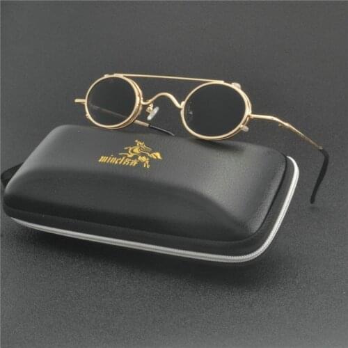 2019 women men Small Round punk Sunglasses Men Women Retro Metal Clip on myopia Sun Glasses for Male Vintage Gothic Goggles FML