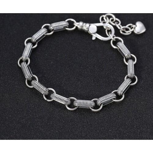 S925 Sterling Silver Men&Women Jewelry Korean Version of the Ring Buckle Simple Bracelet Thai silver Heart Letter bracelet 2019