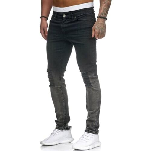 Men Stretch Ripped Skinny Jeans Distressed Frayed Slim Fit Biker Pants Trousers