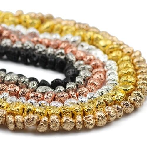 Irregular Shape Rose Gold Black Natural Stone Volcanics Lava Spacers 8~10MM Loose Beads For Jewelry Making DIY Bracelet Findings