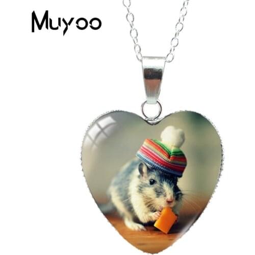 New Arrival Cute Pets Animal Mouse Funny Hamster in the Bag Heart Pendant Necklace Jewelry Gifts for Kids HZ3