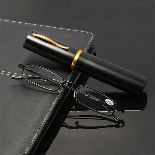 Seemfly Claasic Metal Frame Reading Glasses With Pen Tube Portable Presbyopic Glasses Unisex Anti Blue Rays Eyewear +1.0 To +4.0