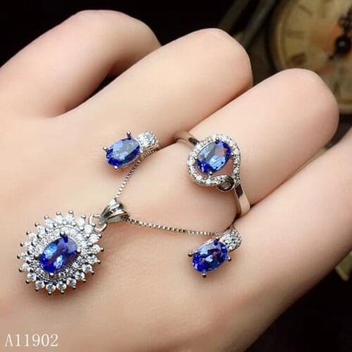 KJJEAXCMY boutique jewels 925 sterling silver inlaid natural gem Ms. Tanzanshi pendant necklace ring ear nail set support detect