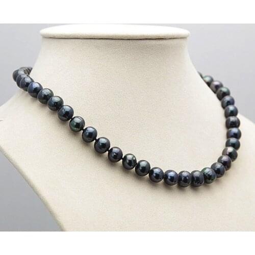 Nice 8-9mm Black Tahitian Natural Pearl Necklace 18"