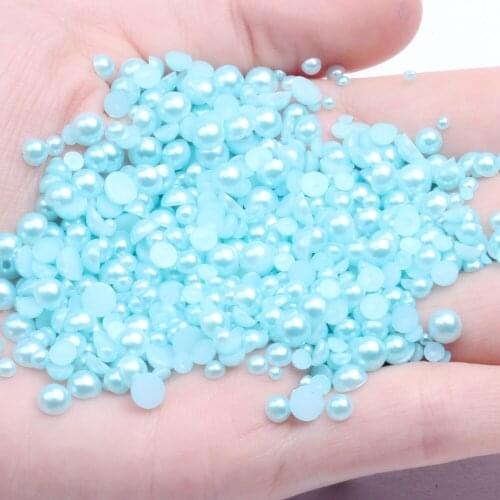 Aquamarine Half Round Resin Pearls 2mm-12mm And Mixed Sizes 50-1000pcs Non Hotfix Glue On Craft Beads DIY Jewelry Making