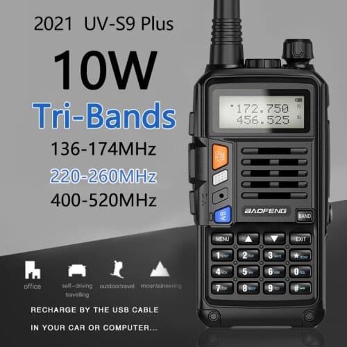 BaoFeng UV-S9 PLUS 136-174Mhz/220-260Mhz/400-520Mhz 10W Tri-Band Radio Powerful Walkie Talkie Amateur Handheld Ham Two Way Radio