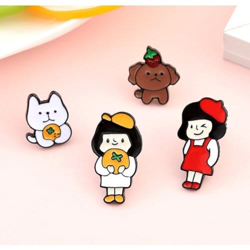 Lovely Orange Girl Cat Enamel Pins Girls’ Clothes Jewelry Brooch on Skirt Kids Badges