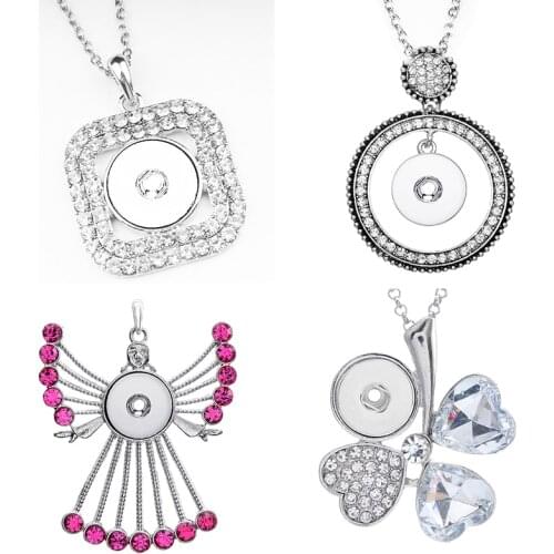 DIY 18mm angel crystal tree clover square love snap button jewelry Pendant Necklace XH3309