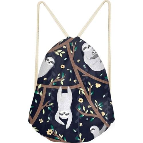HaoYun Cute Tree Sloth Painted Drawstring Bags for Women Girls Linen Drawstring Backpack Rucksack Travel Storage Pouch Dropper