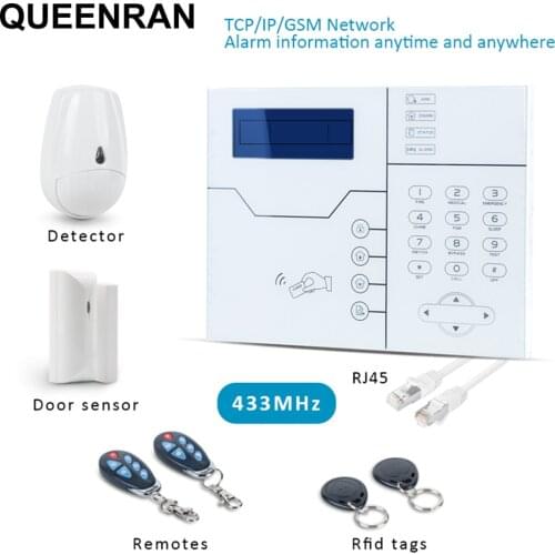 Wireless TCP IP GSM alarm system Kit APP Control 433MHz Door Sensor PIR Motion Detector LCD Touch Keyboard English French Voice