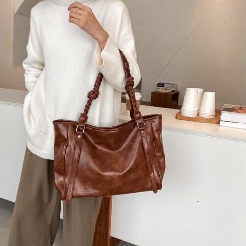 FANTASY PU Leather High Capacity Handbags For Women 2020 Autumn New Vintage Tote Bag Braided Shoulder Strap Shouder Bag 4 Colors