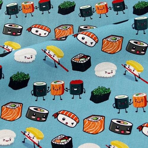Cartoon Delicious Sushi Printed Print 100% Cotton Fabric For Kids Sewing Dress Clothes Tissue DIY Needlework Material