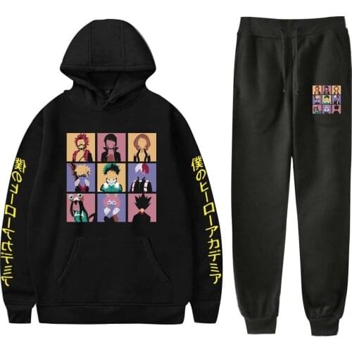 My Hero Academia Hoodies and Sweatpants Two Piece Set Mens Womens Anime Cosplay Hooded Sweatshirts Tracksuits Suit 2021 New Top
