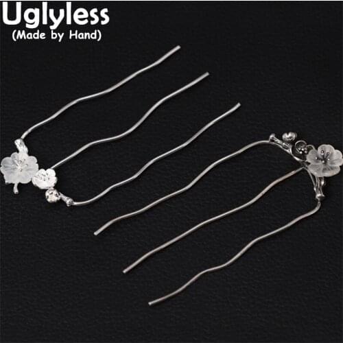 Uglyless Natural Matte Crystals Flowers Hair Forks for Women Handmade Floral 925 Silver Hair Sticks Ethnic China Chic Accessory