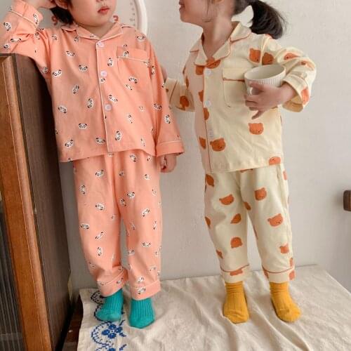 2021 Spring Childrens Cartoon Pajamas Sets Homewear Suit Boys and Girls Korean Style Loose Cute Sleepwear Suits Toddler Pajamas