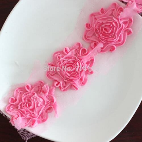 Swirl shabby flower trim Chiffon Rose flower trims,rose chiffon flower Med Pink 1 yard
