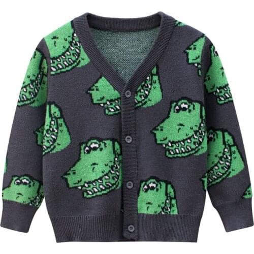 2020 Boys Knit Cardigan Sweater Spring Autumn Children Sweater Coat Baby Kid Cartoon Crocodile Sweater Fashionable Green Sweater