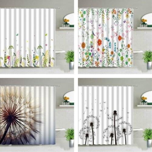 Plant Series Shower Curtain Bathroom Waterproof Polyester Fabric Cloth Curtain Dandelion Flower Print Bathtub Decor With Hooks