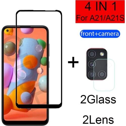 4IN1 camera + Screen Protector Tempered Glass For Samsung Galaxy A21s HD Full Coverage Glass Film 9H Hardness For Samsung A21