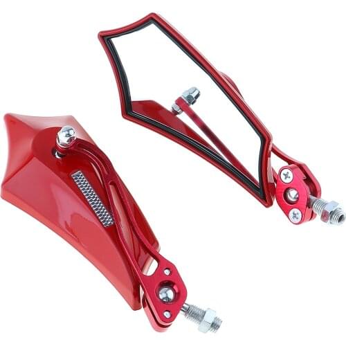 2pc Red Rearview Mirror Aluminium Alloy Motorcycle Rearview Side Mirror with Oblique Pentagonal 8MM Screw for Motorcycle Scooter