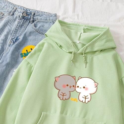 Kawaii Milk Bear Print Sweatshirt for Women 2020 Autumn Winter Cotton Japanese Anime Womens Hoodies Kpop Oversized Hoody Girl
