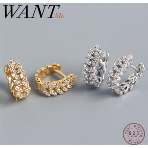 WANTME Luxury Chic Pave Crystal Zircon Genuine 100% 925 Sterling Silver Leaf Branch Stud Earrings for Women Wedding Jewelry Gift