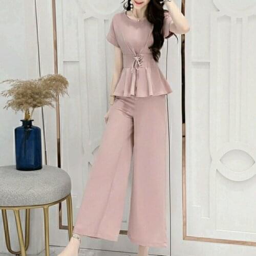 Womens Summer Chiffon Two Piece Set 2021New Autumn Clothes Fashion Crop Top Wide Leg Pant Suits Birthday Club Outfits For Women