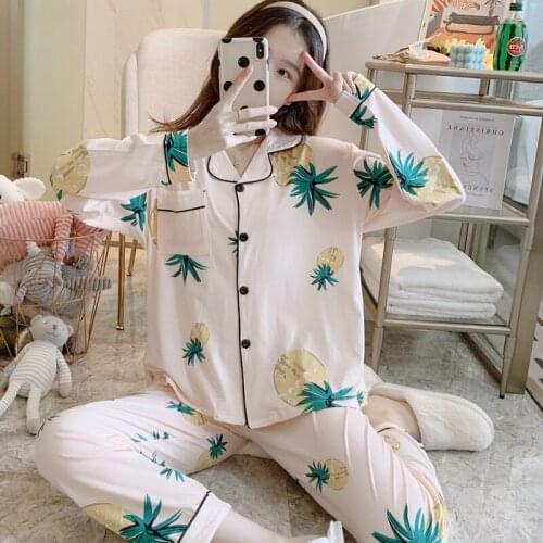 Sleepwear Female Pyjamas Set Women Print Pajamas Set Homewear Long Sleeve Lounge WearCotton Cute Cartoon