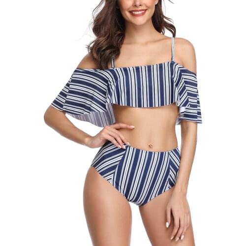 Womens High Waist Off-Shoulder Vintage Volants Swimwear