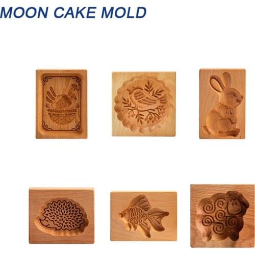 1pcs Moon Cake Mold Cookie Mold Cute Animal Carving Style Wooden Kitchen Biscuit Mold Convenient Use For Home Supplies Dropship