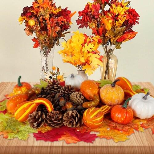120/218Pcs Fall Artificial Pumpkins Decoration Set Thanksgiving Harvest Halloween Model Decor Wedding Festival Party Supplies