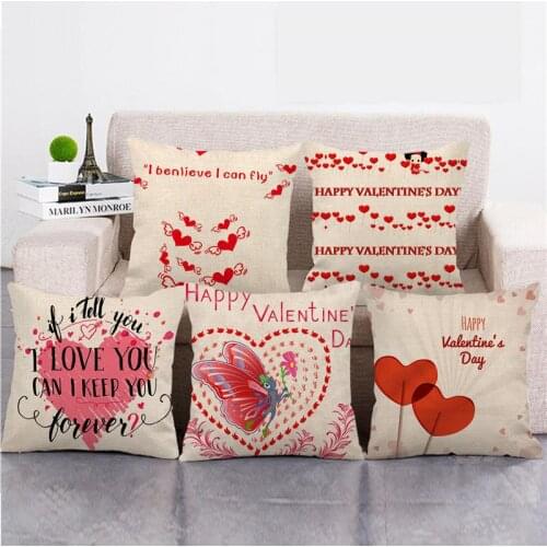 Feb 14 Valentines Day Gift Pillow Cover Cushion Covers 45*45cm Artificial Linen Material Pillow Case Sofa Car Decor Pillowcases