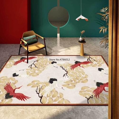 200*300cm New Chinese Light Luxury Red Golden Flying Crane Pine Tree Living Room Bedroom Bedside Carpet Customization