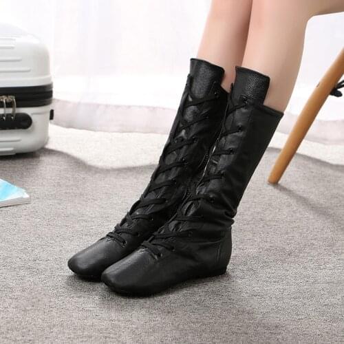 2021 New Genuine Leather Sports Dance Boots High Boots for Women Jazz Dance Shoes Stage Performance Shoes Plus Size 31-45