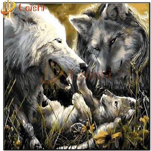 Full drill square round diamond painting Abstract, wolf, animal, parent-child, family diamond embroidery cross stitch needlework