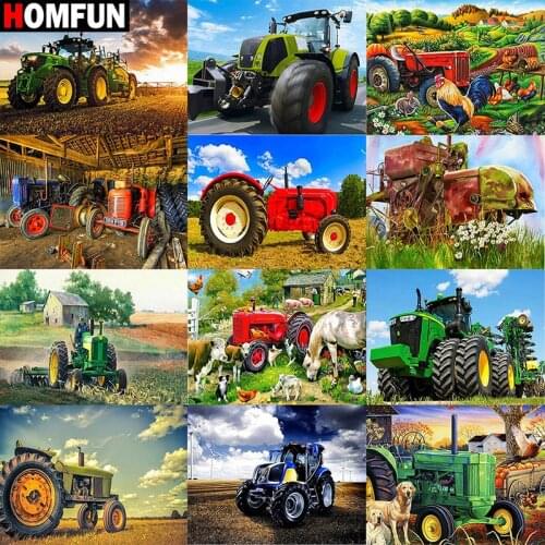 HOMFUN Diamond Painting Cross Stitch "Tractor car scenery" Full Square Round Diy 5d Diamond Embroidery Picture Rhinestone Art