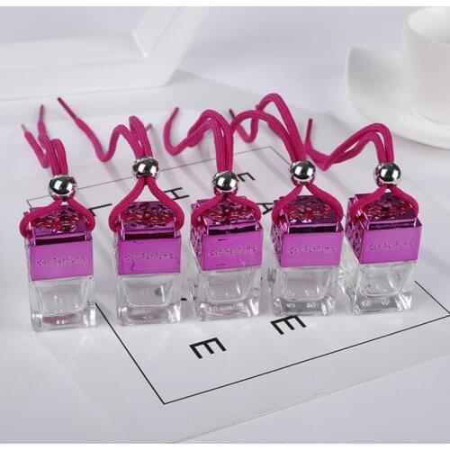 Cube Car Hanging Perfume Rearview Ornament Air Freshener For Essential Oils Diffuser Empty Glass Bottle 8ML LX4624