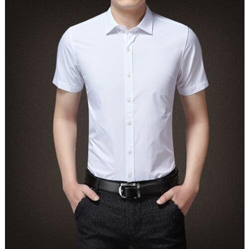 M-5XL 2021 Stylish Men Summer High Grade Cotton Short Sleeve Shirt / Male Business Leisure Joker Pure Color Casual Blouses