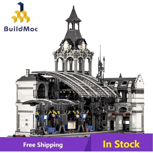 BuildMoc Train Station City Street SceneBuilding Blocks Modular Construction Block Model 37719 for Children Gift 12597 PCS Toys