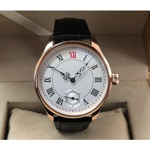 44mm no logo White dial 17 jewels hand winding Asian 6498 movement men watch Plating Rose gold case Mechanical watches 3-4