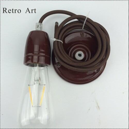 Ceiling Rose Porcelain Lamp Holder with Braided Wire Cord vintage ceiling hanging pendant lamp cord kit