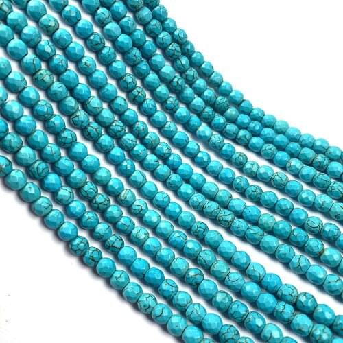 Faceted Round Beads Natural Stone Beads Section BlueTurquoises Beads for Jewelry Making DIY Bracelet Necklace Accessories